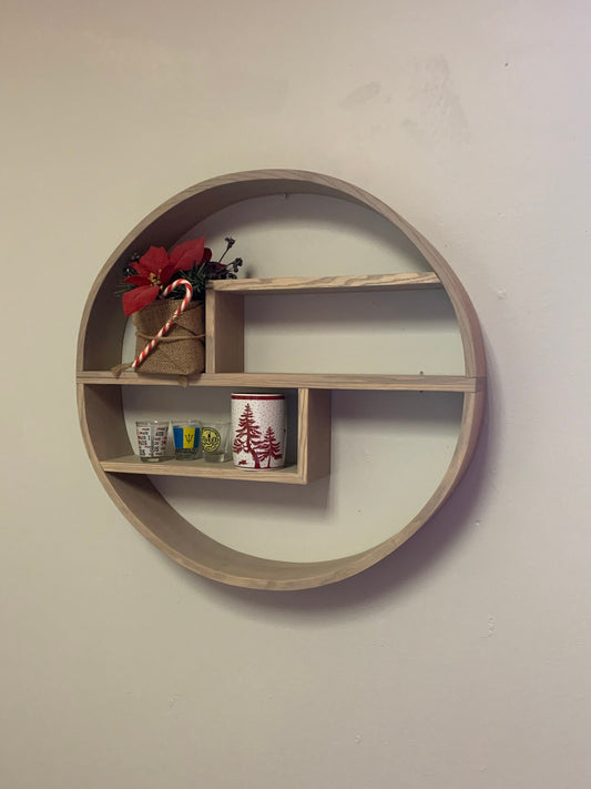 Solid Ash Wood Circle Shelf: Modern Floating Wall Display