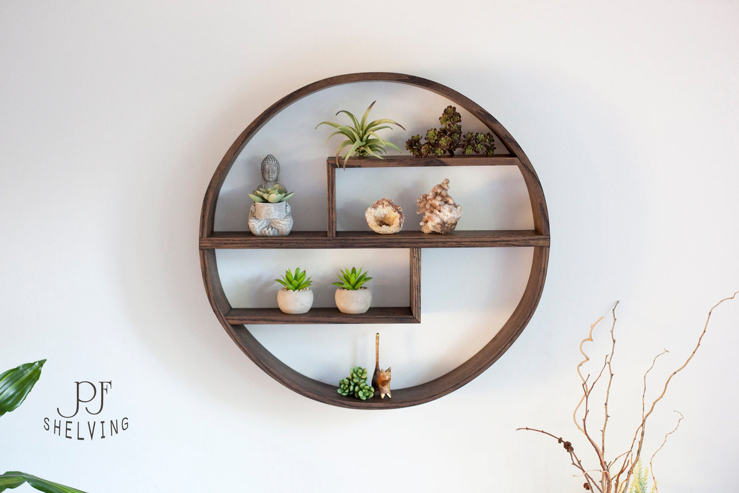 Red Oak Circle Shelf: Modern Floating Wall Display