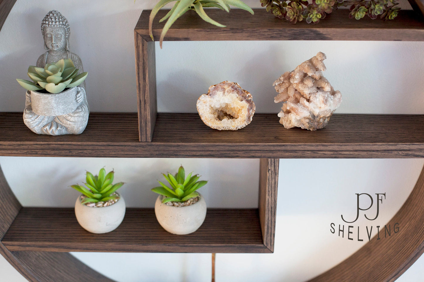 Red Oak Circle Shelf: Modern Floating Wall Display
