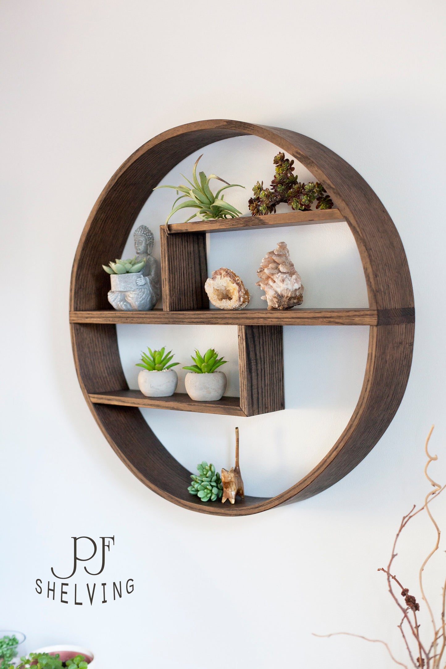 Red Oak Circle Shelf: Modern Floating Wall Display