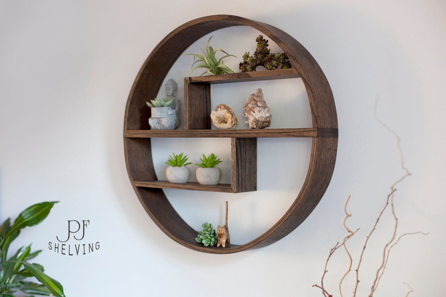 Red Oak Circle Shelf: Modern Floating Wall Display
