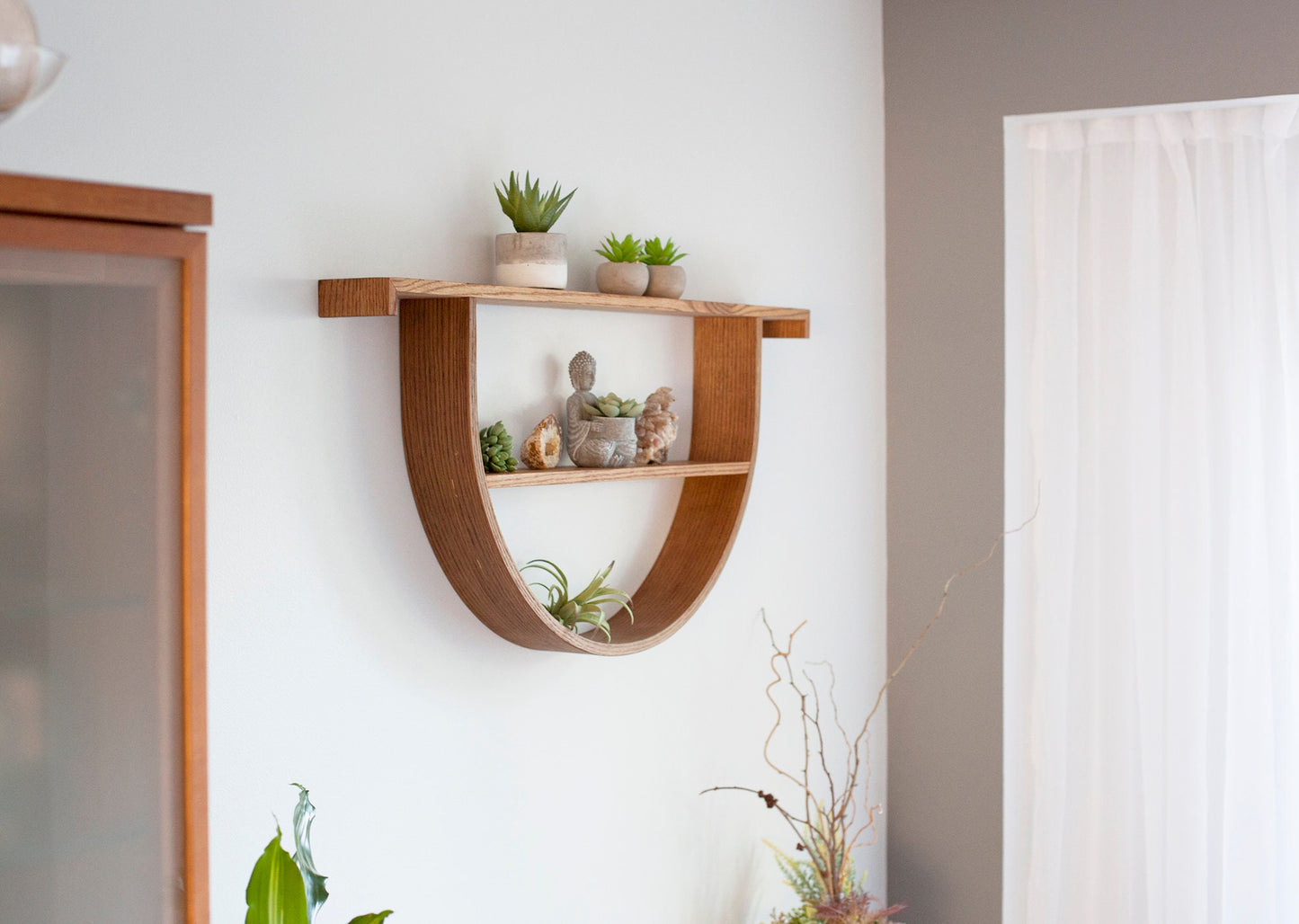 Omega Crystal Shelf: Modern Wood Floating Altar Shelf