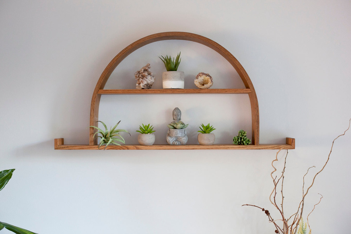 Omega Crystal Shelf: Modern Wood Floating Altar Shelf
