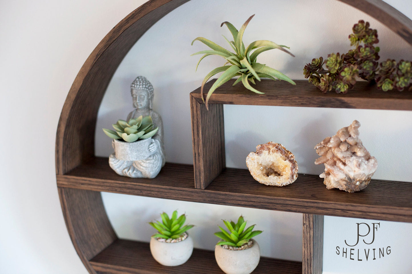 Red Oak Circle Shelf: Modern Floating Wall Display