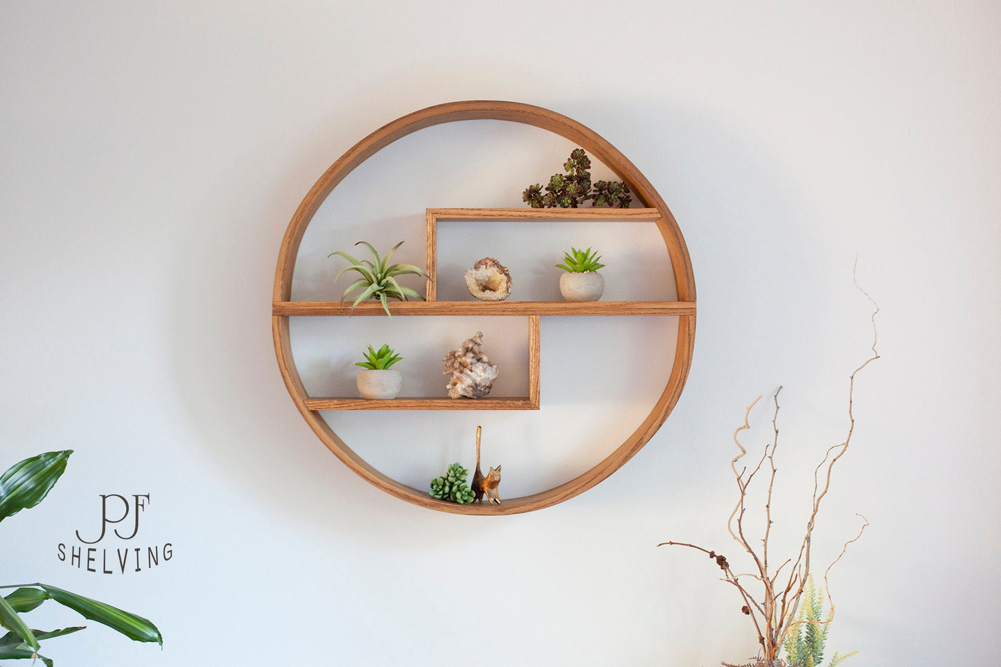 Red Oak Circle Shelf: Modern Floating Wall Display