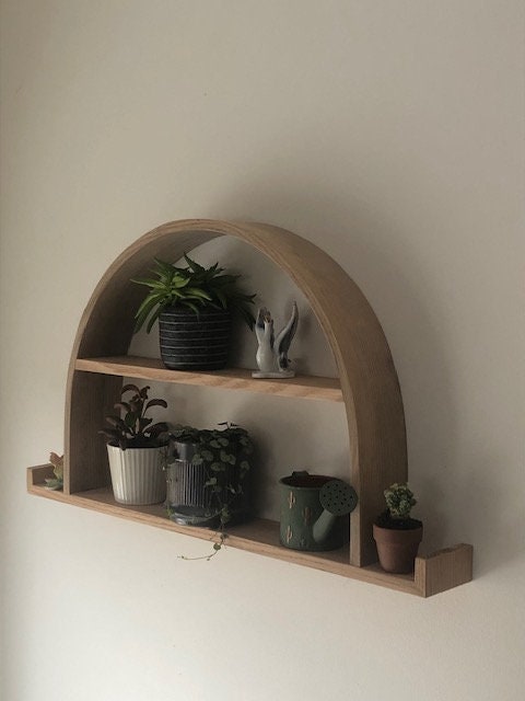Omega Floating Shelf: Modern Wood Half Circle Altar Display
