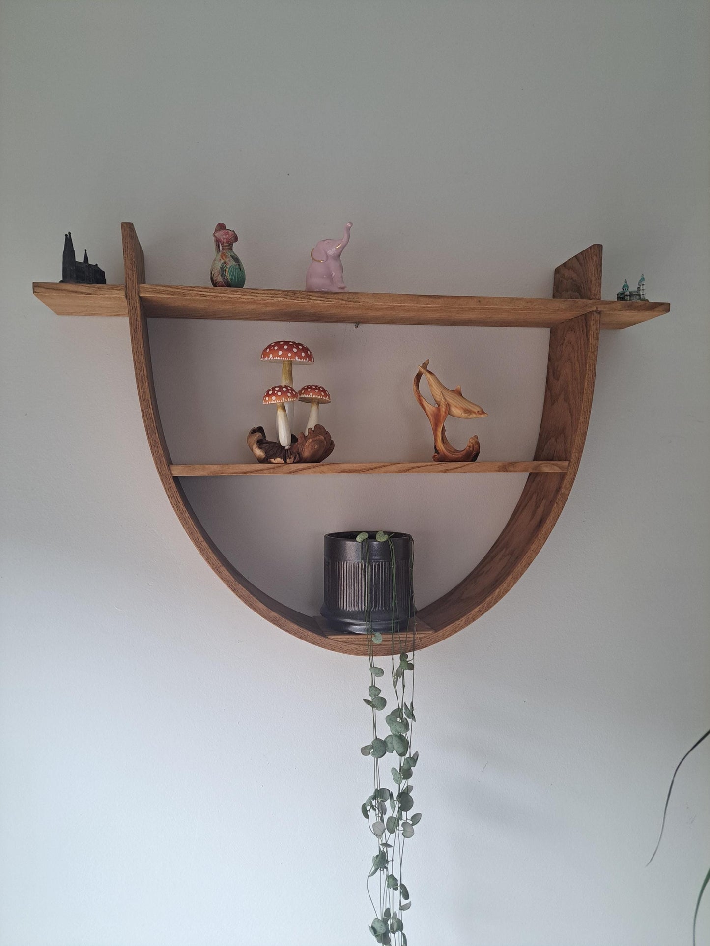 Red Oak Parabolica Floating Shelf: Modern Altar Essential Oil Display