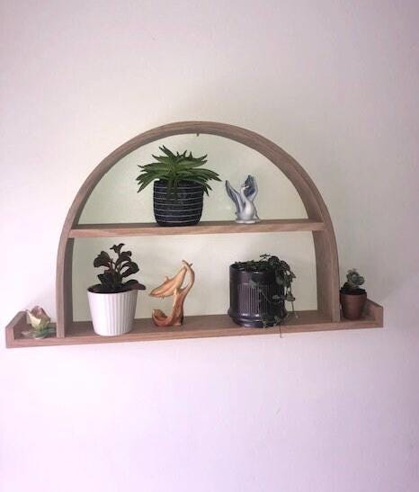 Omega Floating Shelf: Modern Wood Half Circle Altar Display