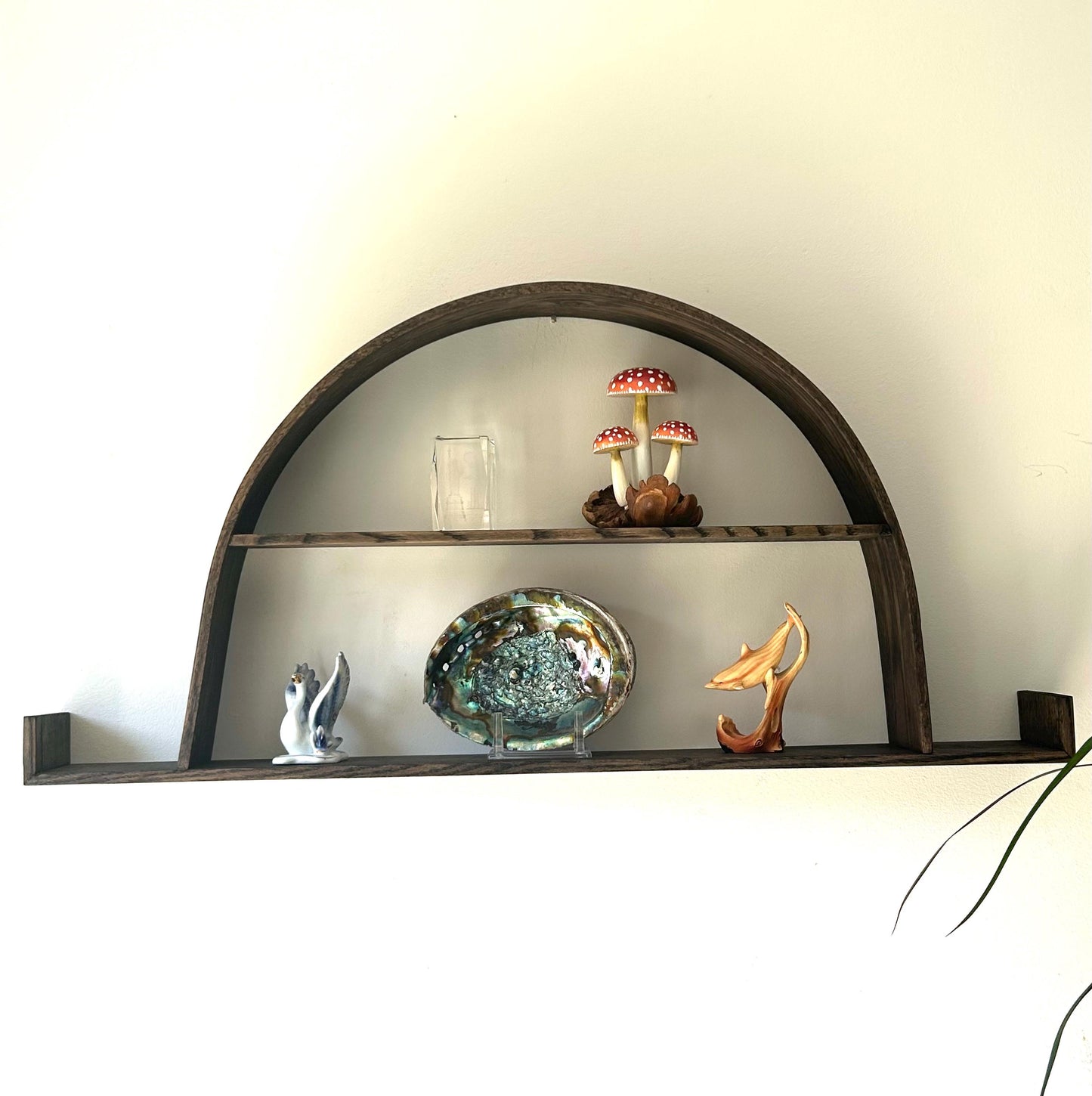 Omega Crystal Shelf: Modern Wood Floating Altar Shelf