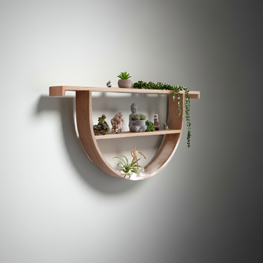 Omega Crystal Shelf: Modern Wood Floating Altar Shelf