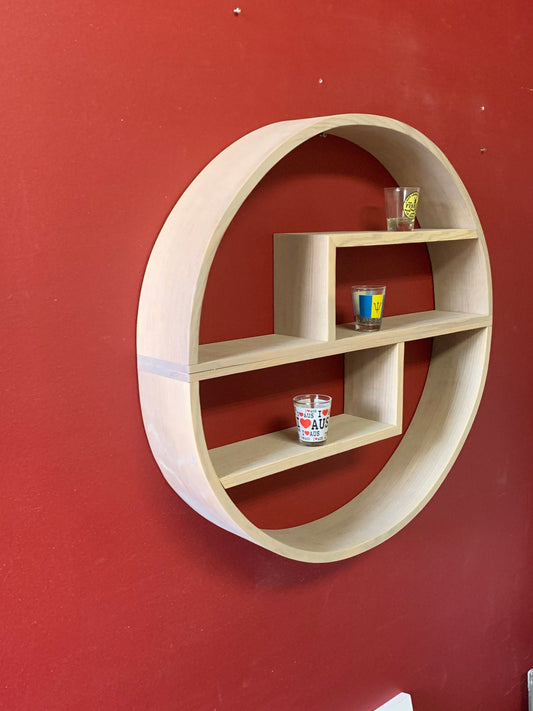 Solid Ash Wood Circle Shelf: Modern Floating Wall Display