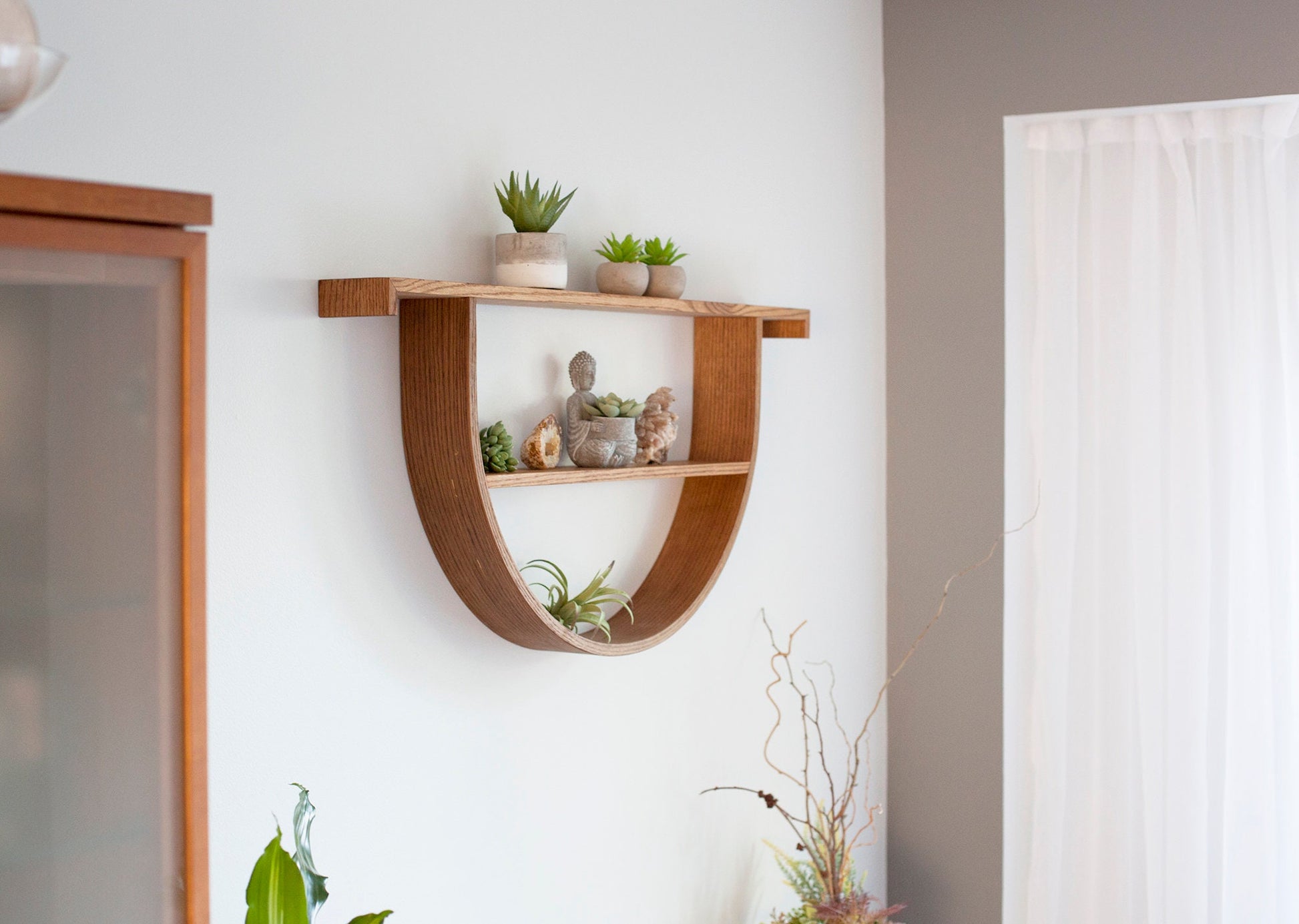 Omega Crystal Shelf: Modern Wood Floating Altar Shelf