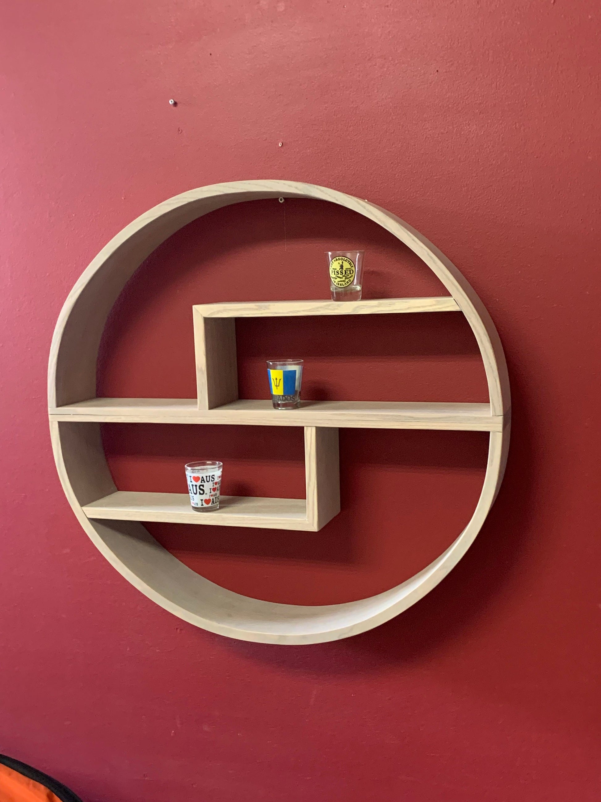 Solid Ash Wood Circle Shelf: Modern Floating Wall Display
