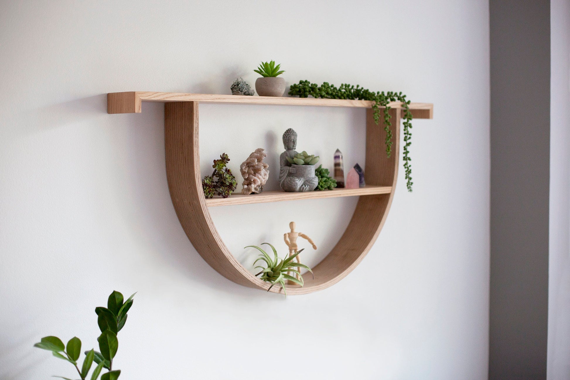 Omega Crystal Shelf: Modern Wood Floating Altar Shelf