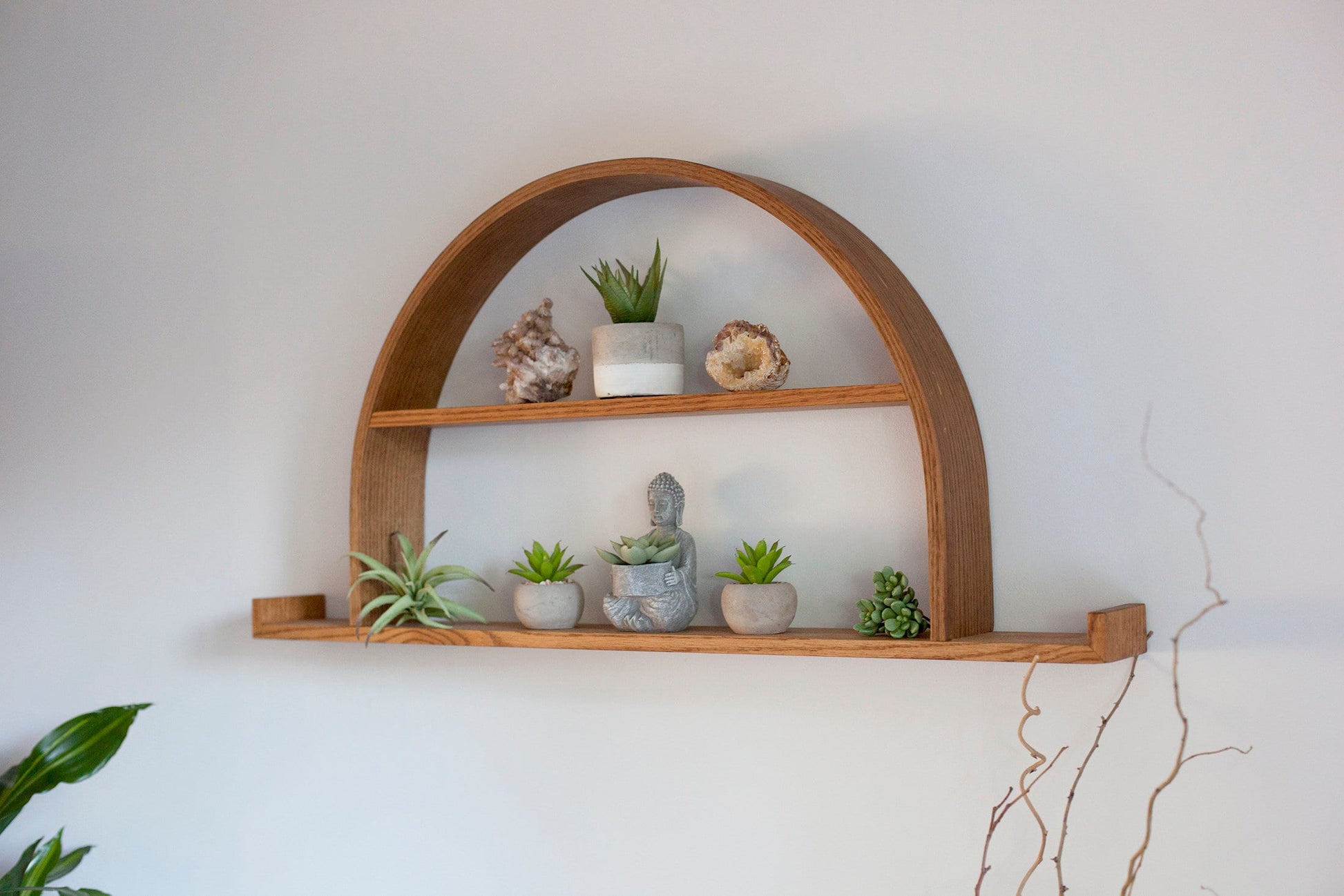Omega Crystal Shelf: Modern Wood Floating Altar Shelf