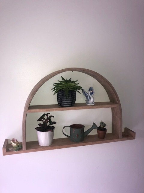 Omega Floating Shelf: Modern Wood Half Circle Altar Display