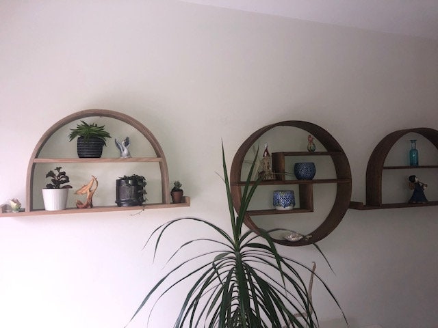 Omega Floating Shelf: Modern Wood Half Circle Altar Display