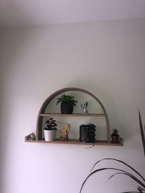 Omega Floating Shelf: Modern Wood Half Circle Altar Display