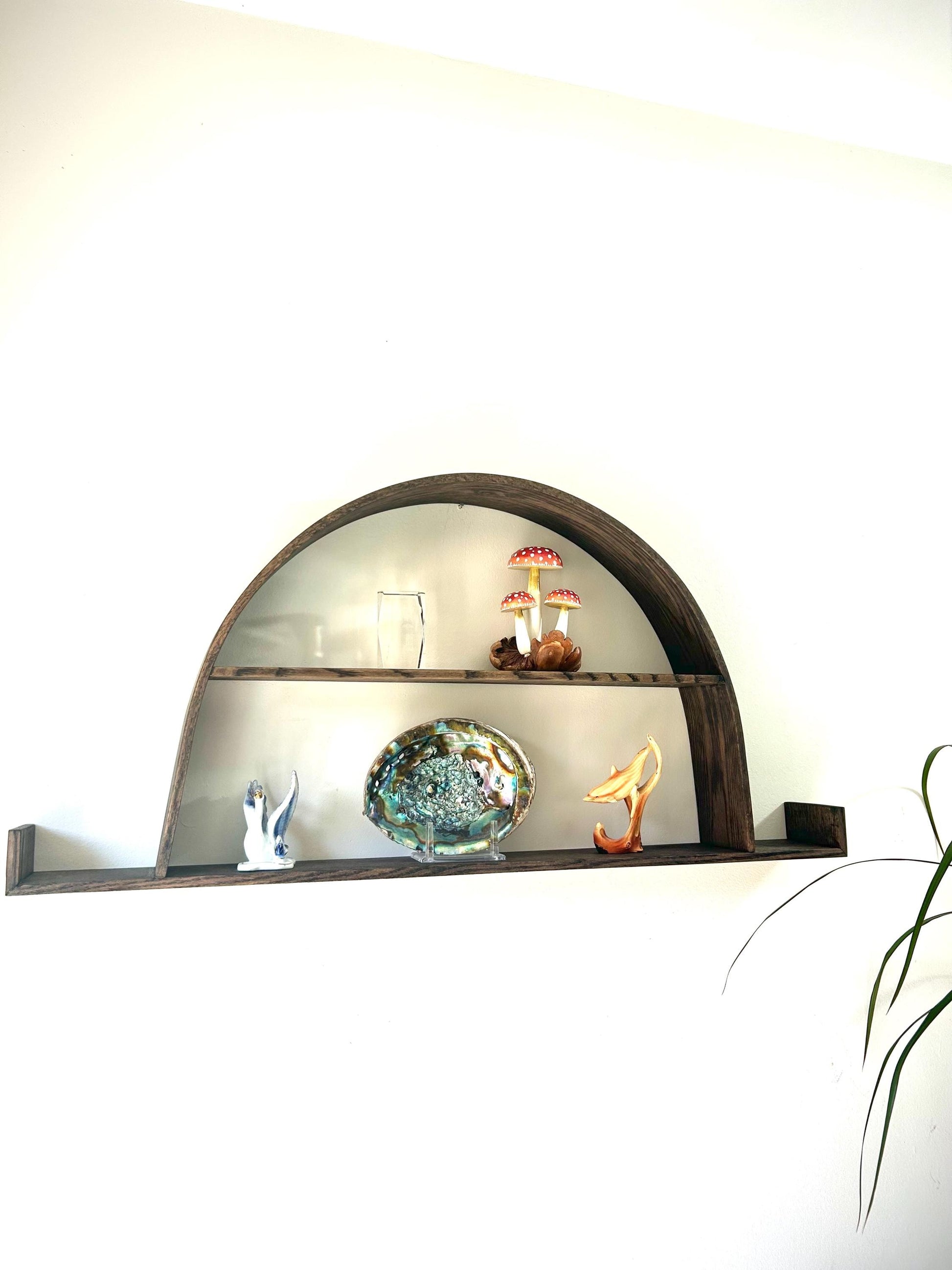 Omega Crystal Shelf: Modern Wood Floating Altar Shelf